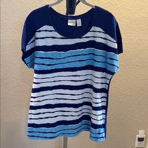 Chico’s Zengery Blue and White Striped Short Sleeve Tee. Size 3